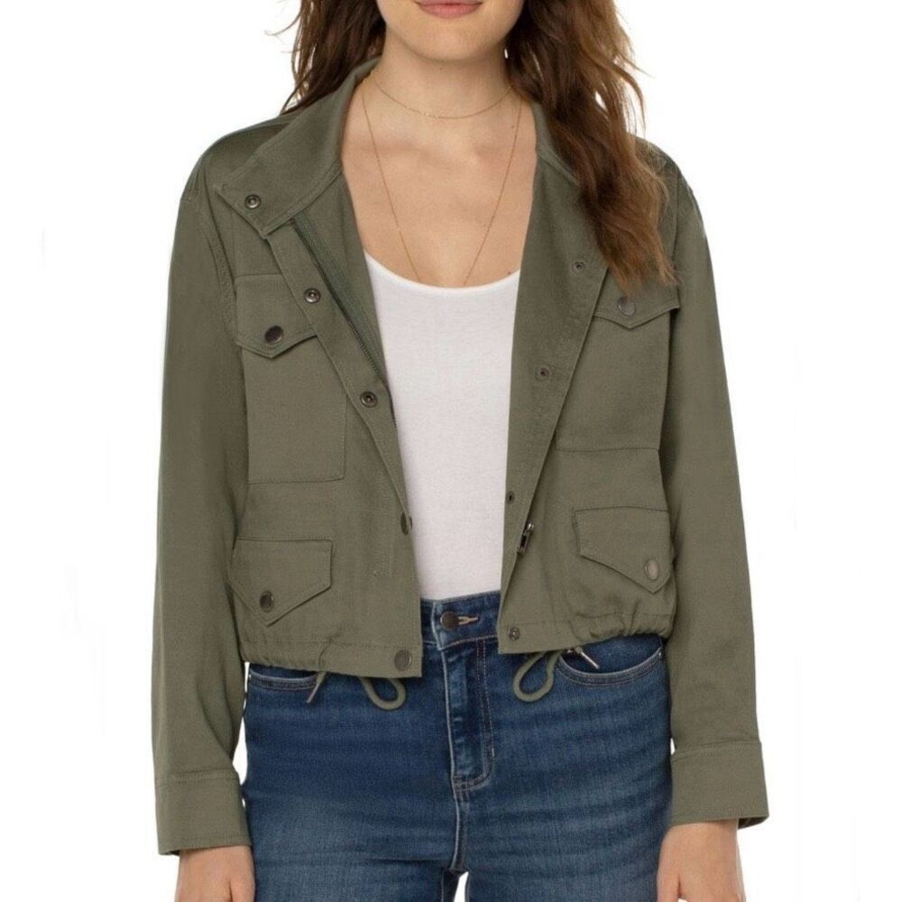 LIVERPOOL x NORDSTROM | Cropped Cargo Jacket Dried Basil Army Olive Green | XL